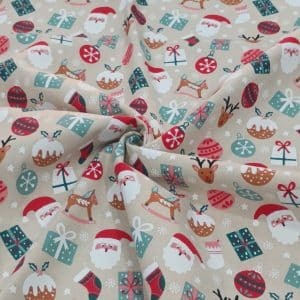 Algodon aspecto lino estampado navideño