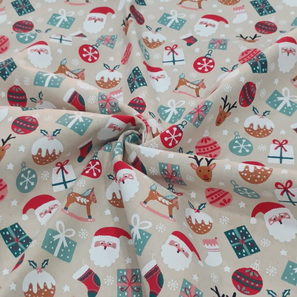 Algodon aspecto lino estampado navideño