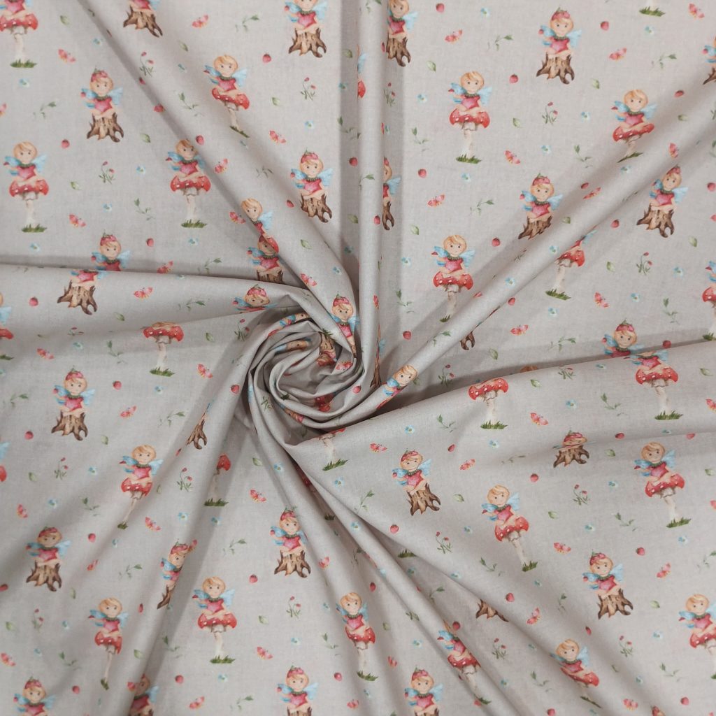 Algodon infantil con estampado de hadas del bosque