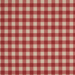 Tela de algodón rústico con estampado de cuadros vichy granate y fondo beige, ideal para mantelería, decoración del hogar, cojines, patchwork y costura creativa.