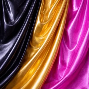 Telas de licra metalizada elástica en varios colores con acabado brillante para confección y moda