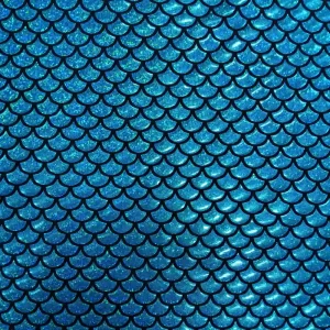 Tela lycra estampado sirena con diseño de escamas en tonos azules brillantes