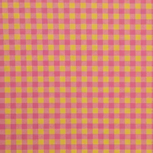 Tela de algodón rústico con estampado vichy en cuadros rosa y amarillo