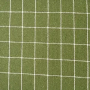 Tela para mantelería de algodón rústica a cuadros verdes con diseño clásico de líneas blancas sobre fondo verde