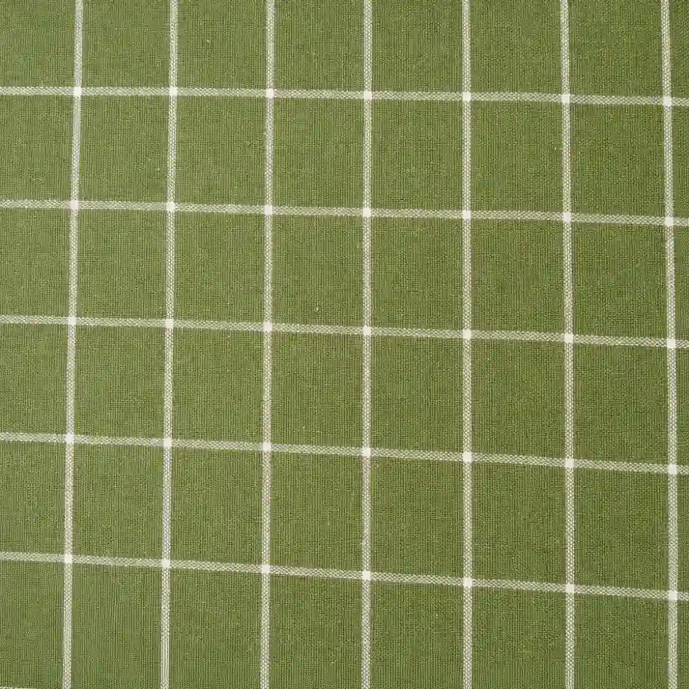 Tela para mantelería de algodón rústica a cuadros verdes con diseño clásico de líneas blancas sobre fondo verde
