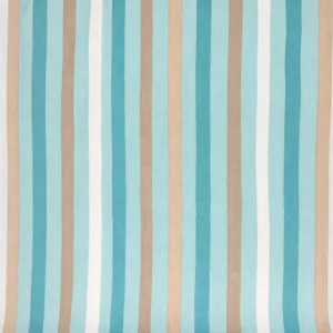 Tela de algodón rayas turquesa y beige con diseño vertical en tonos suaves y estilo fresco.