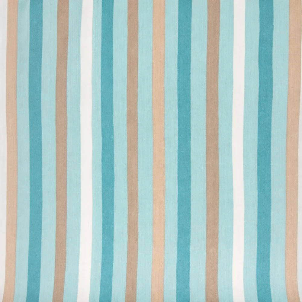 Tela de algodón rayas turquesa y beige con diseño vertical en tonos suaves y estilo fresco.