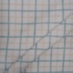 Tela de mantelería resinada de poliéster con estampado de cuadros verde salvia