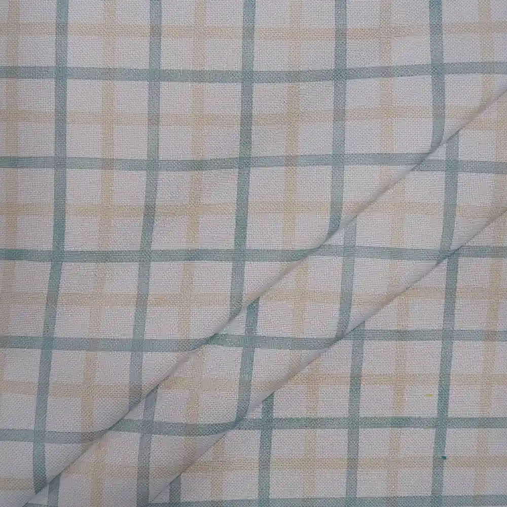 Tela de mantelería resinada de poliéster con estampado de cuadros verde salvia