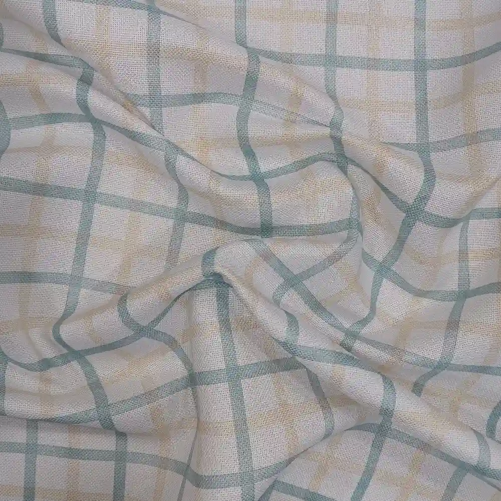 Tela de mantelería resinada de poliéster con estampado de cuadros verde salvia