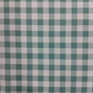 Tela de mantelería resinada de poliéster con estampado vichy turquesa