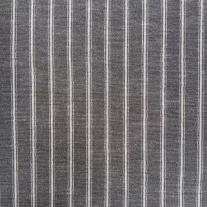 Tela poliéster aspecto lino rayada en color gris oscuro con diseño de rayas verticales