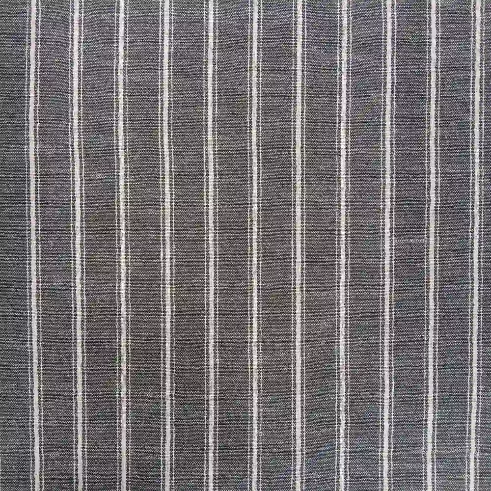 Tela poliéster aspecto lino rayada en color gris oscuro con diseño de rayas verticales