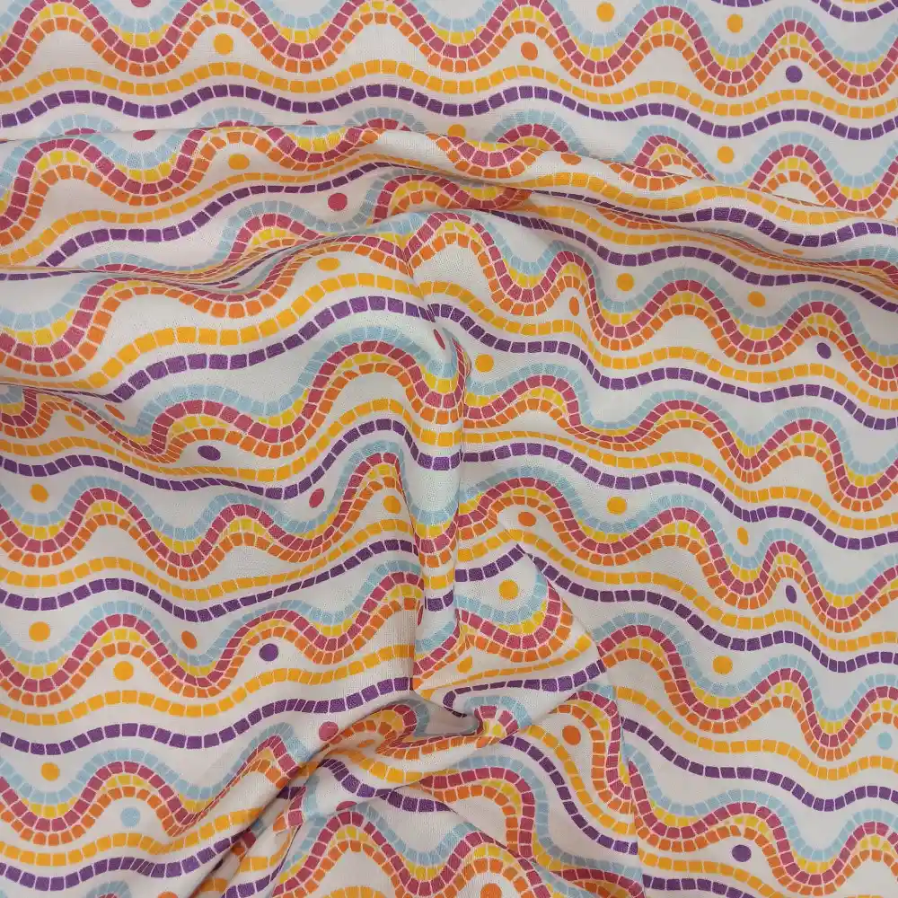 tela de algodón estampado mosaico estilo Gaudí con ondas de colores