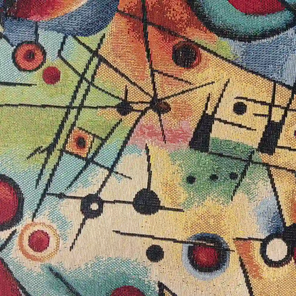 Tela loneta jacquard con estampado abstracto multicolor de estilo artístico para decoración.