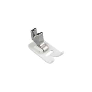 Prensatelas de teflón con soporte metálico para máquina de coser, fabricado en PTFE blanco y acero inoxidable, ideal para coser vinilo, cuero y tejidos plásticos sin que se adhieran