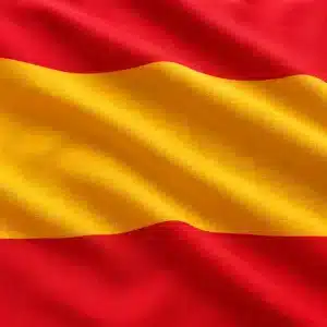 Tela bandera de España confeccionada en poliéster con franjas rojas y amarillas, ancho de 80 cm.