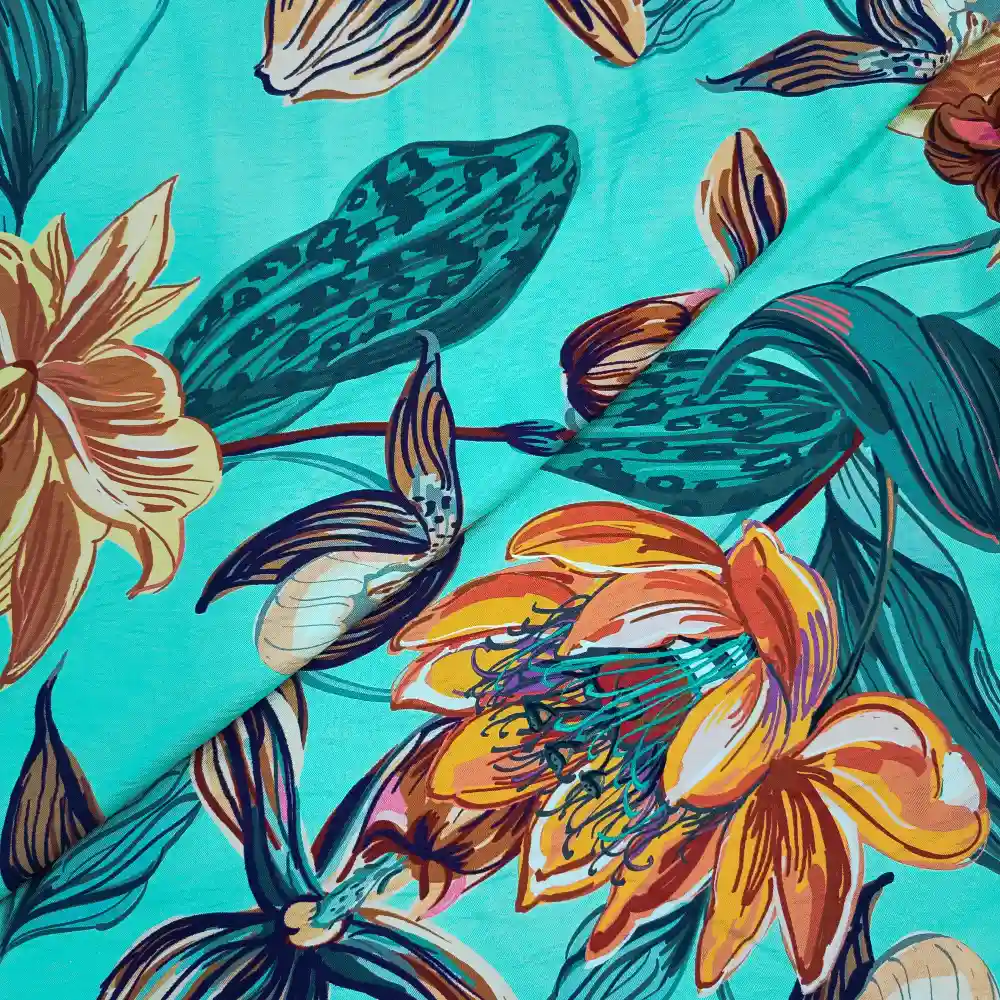 Tela de viscosa floral tropical - Imagen 2