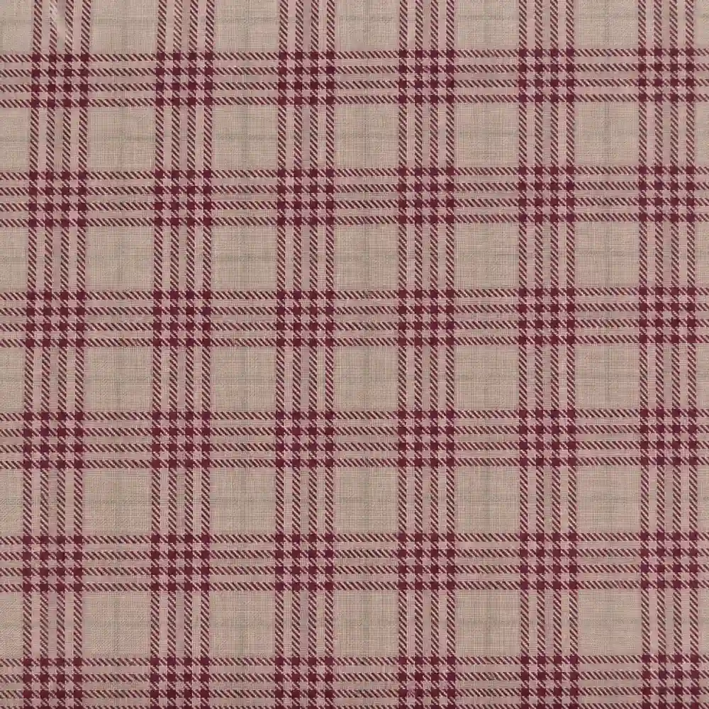 tela de algodon estampado con cuadros tartan en rosa y granate