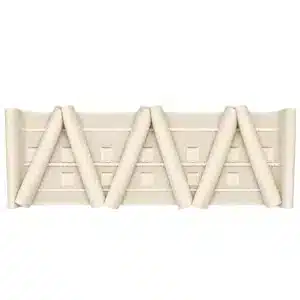Cinta cortina triangular beige con cintas diagonales formando un diseño de triángulos para confección de cortinas.