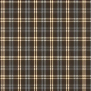 Tela cuadro grande marrón con estampado de líneas beige y gris azulado formando cuadros grandes.