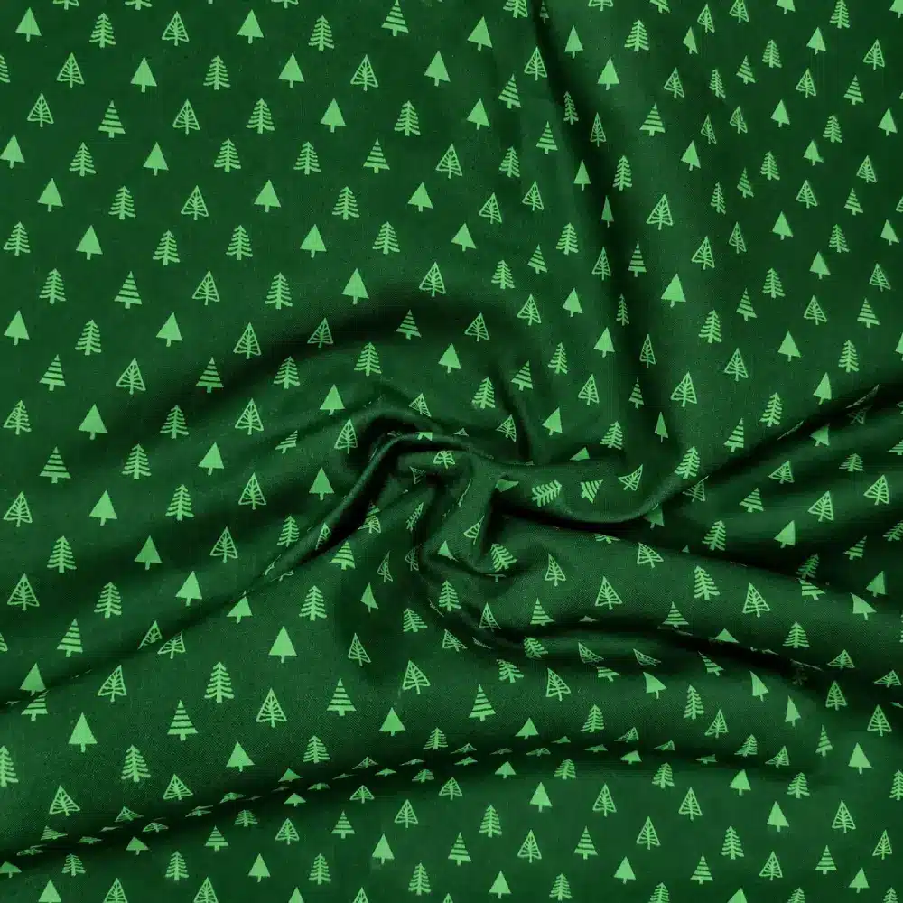 Tela de algodón Navidad verde con arboles pequeños verdes - Imagen 3