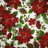 Tela de mantelería navideña con flores de Pascua y piñas - Thumbnail Image 2